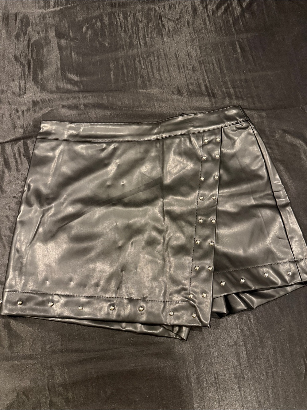 Ces Femme Black Faux Leather Studded Mini Skort